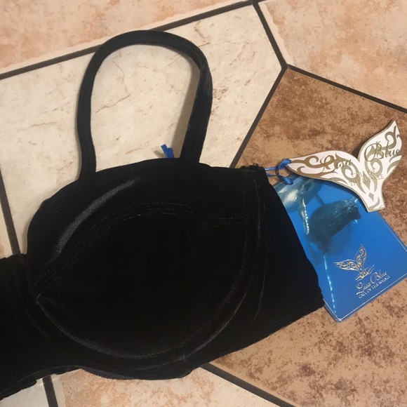 Lisa blue black velvet adjustable straps bikini top size small - Picture 3 of 9